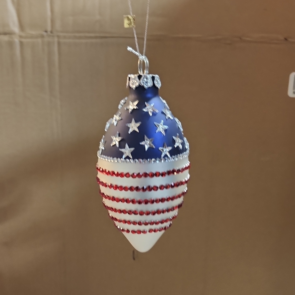 Patriotic Blue and Red Holiday Christmas Ornament